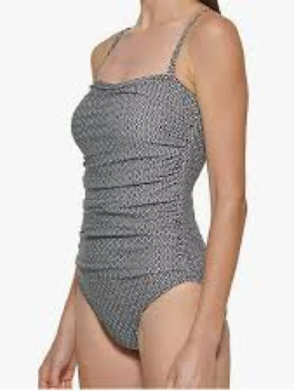 NEW DKNY One Piece Black White Swimsuit XL ruched stomach beach pool - Picture 1 of 8